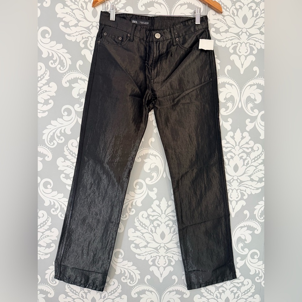 Zara‎ Black Wax Finish Mid- Rise Jeans